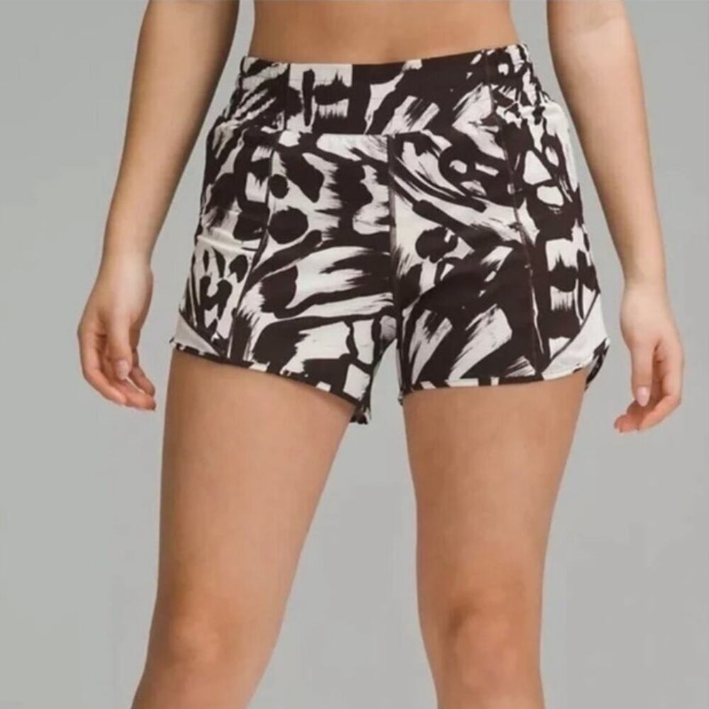 Lululemon Hotty Hot High-Rise Lined Short 4” in Monarch Bloom Bone Espresso